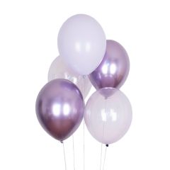 Globos mix cromados blanco, púrpuras y transparentes (10) - My Little Day