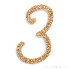 Número 3 acrílico dorado brillante - Meri Meri