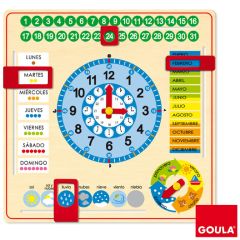Reloj y calendario escolar de madera cuadrado - Goula
