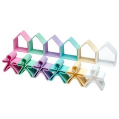 Set de 6 casas y muñecos de colores pastel de silicona - Dëna
