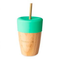 Vaso con tapa de silicona verde y pajitas 240 ml - Madera de Bambú - Eco Rascals