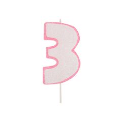 Vela rosa con purpurina número 3 - Modecor
